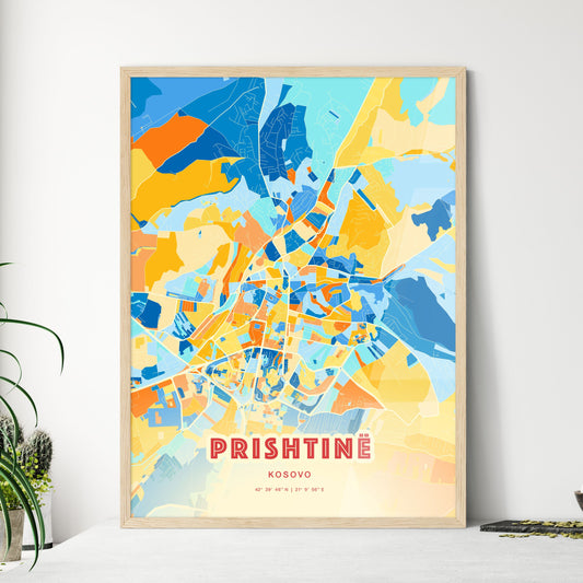 Colorful PRISHTINË / PRIŠTINA KOSOVO Fine Art Map Blue Orange