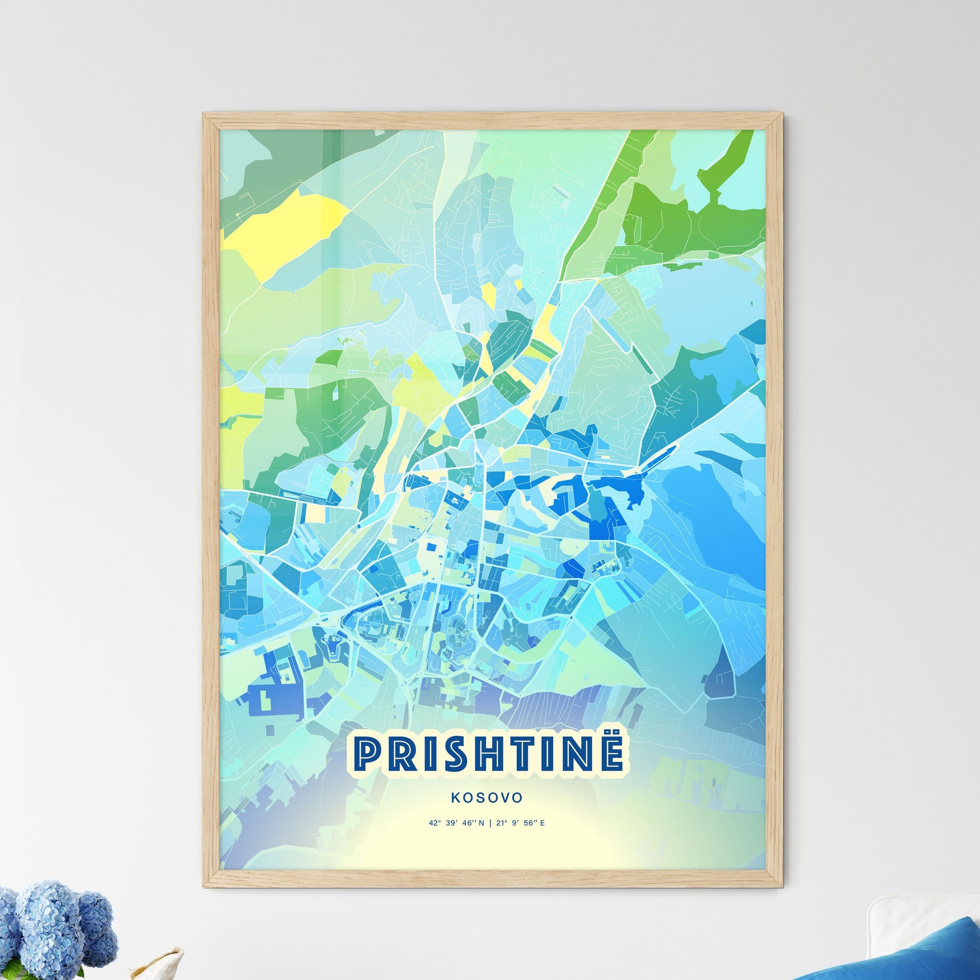 Colorful PRISHTINË / PRIŠTINA KOSOVO Fine Art Map Cool Blue