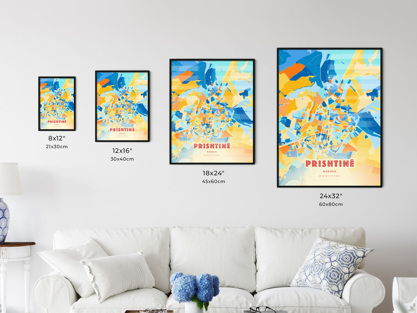 Colorful PRISHTINË / PRIŠTINA KOSOVO Fine Art Map Blue Orange