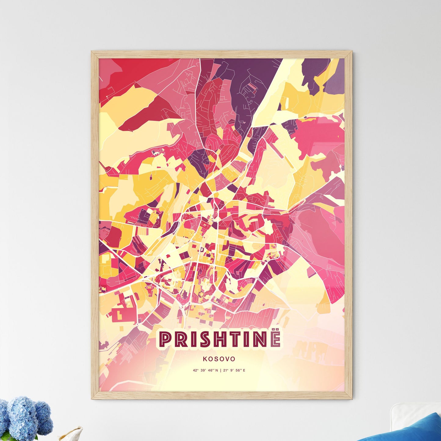 Colorful PRISHTINË / PRIŠTINA KOSOVO Fine Art Map Hot Red