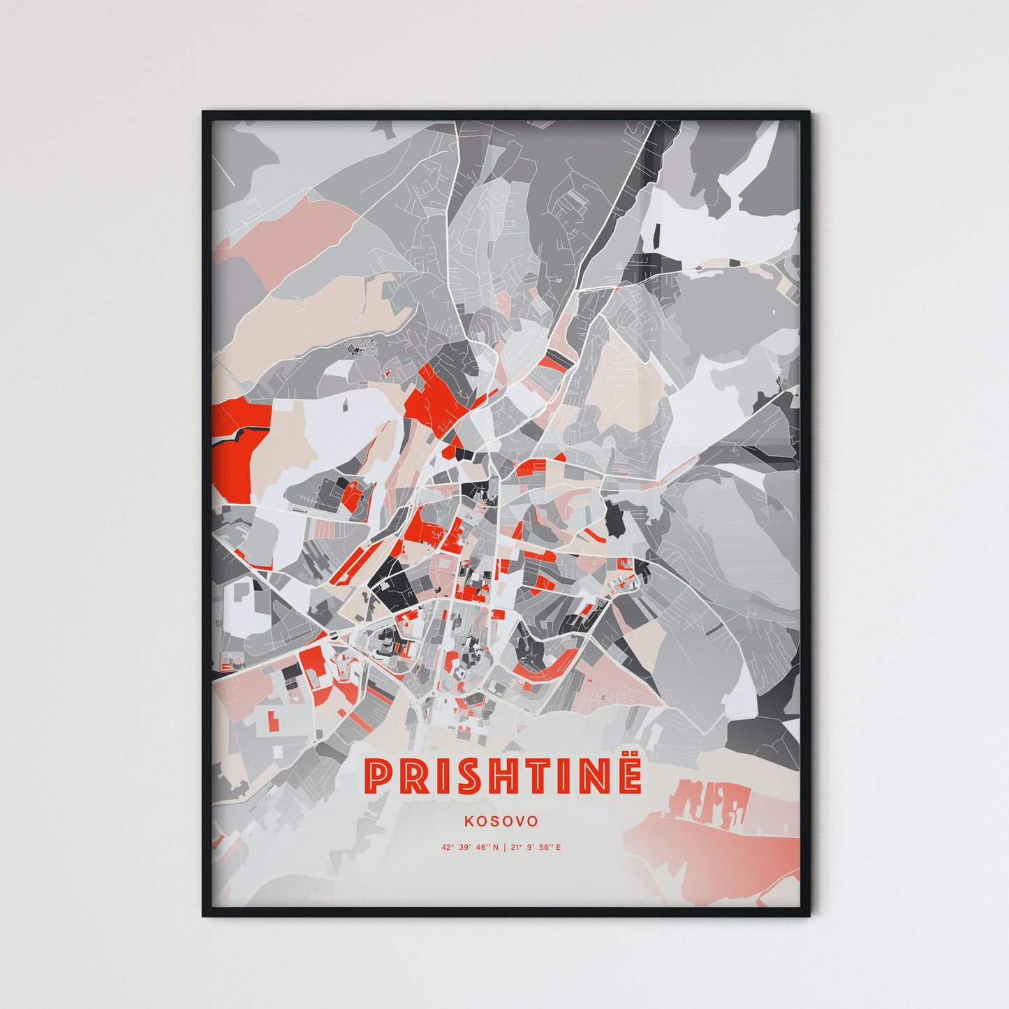 Colorful PRISHTINË / PRIŠTINA KOSOVO Fine Art Map Modern