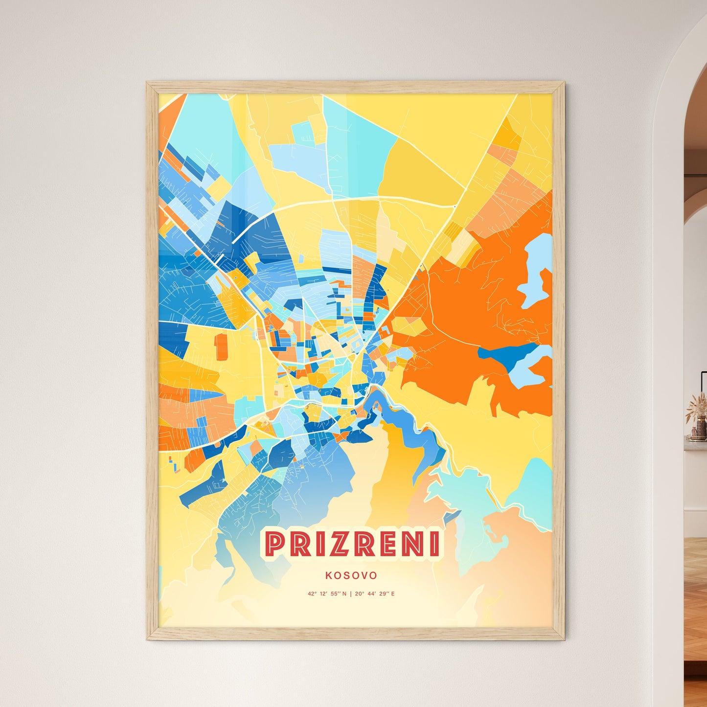 Colorful PRIZRENI / PRIZREN KOSOVO Fine Art Map Blue Orange