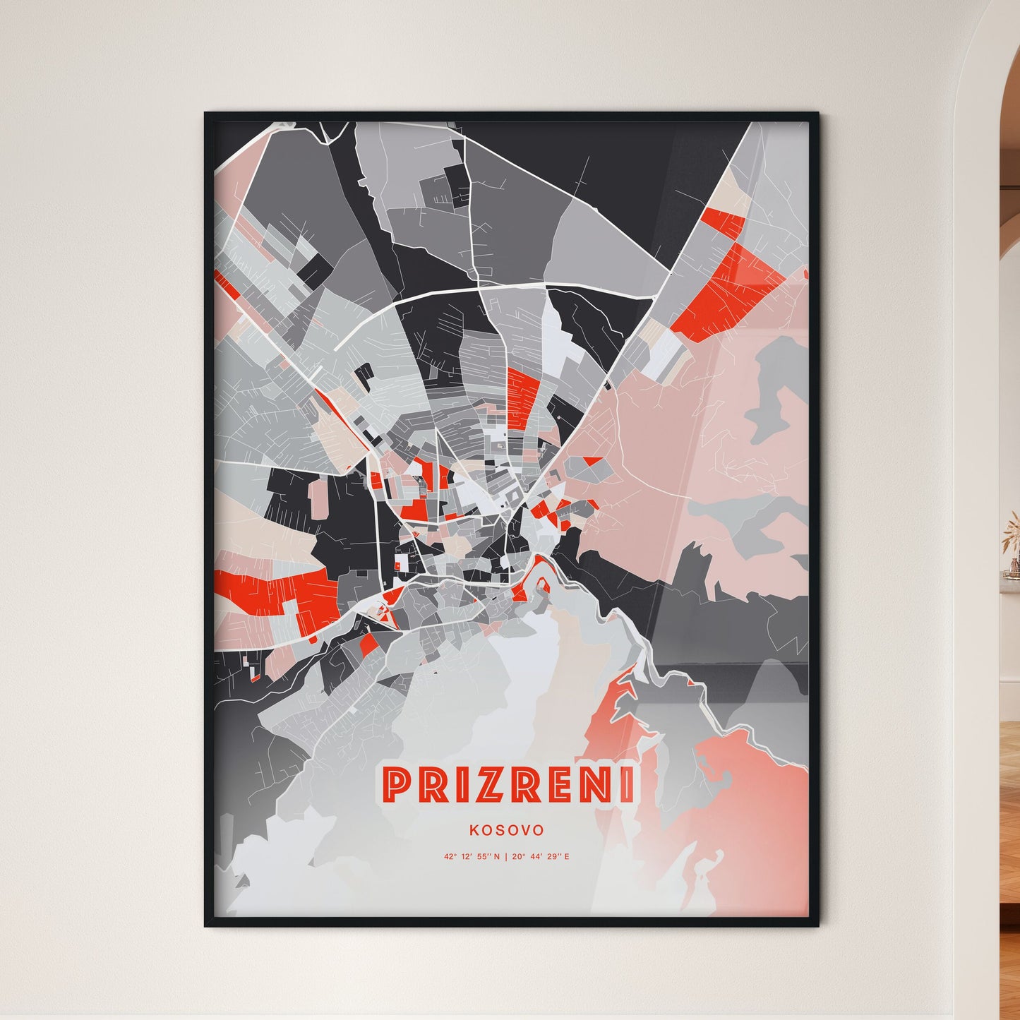 Colorful PRIZRENI / PRIZREN KOSOVO Fine Art Map Modern