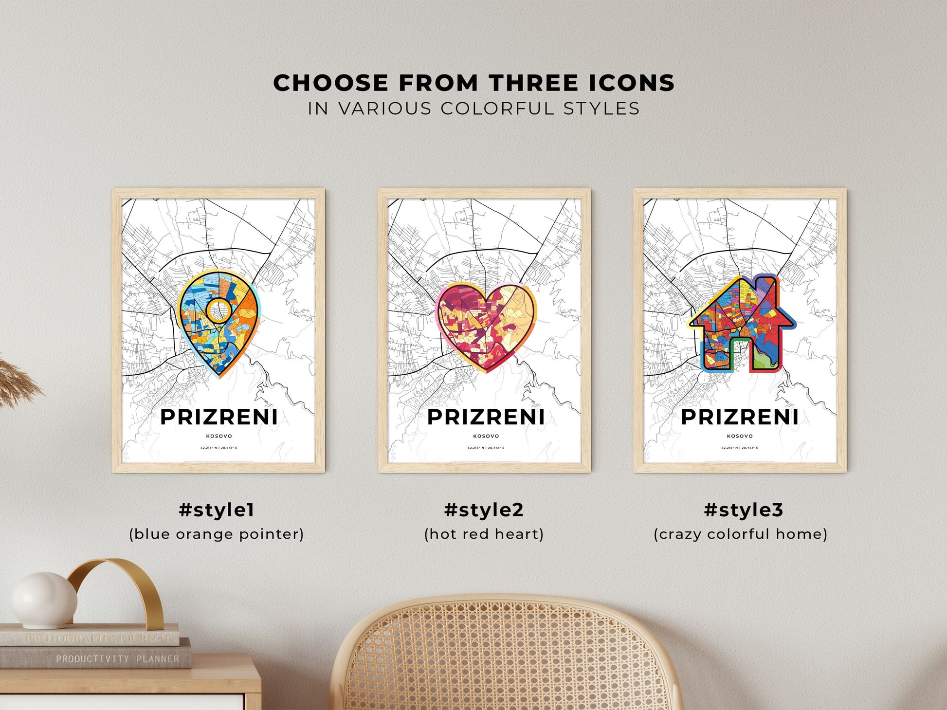 Prizreni / Prizren Kosovo maps with colorful icons