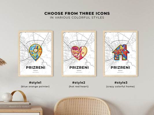 Prizreni / Prizren Kosovo maps with colorful icons