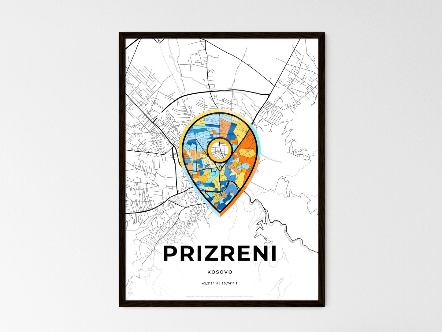 Prizreni / Prizren Kosovo wedding art map with pointer icon