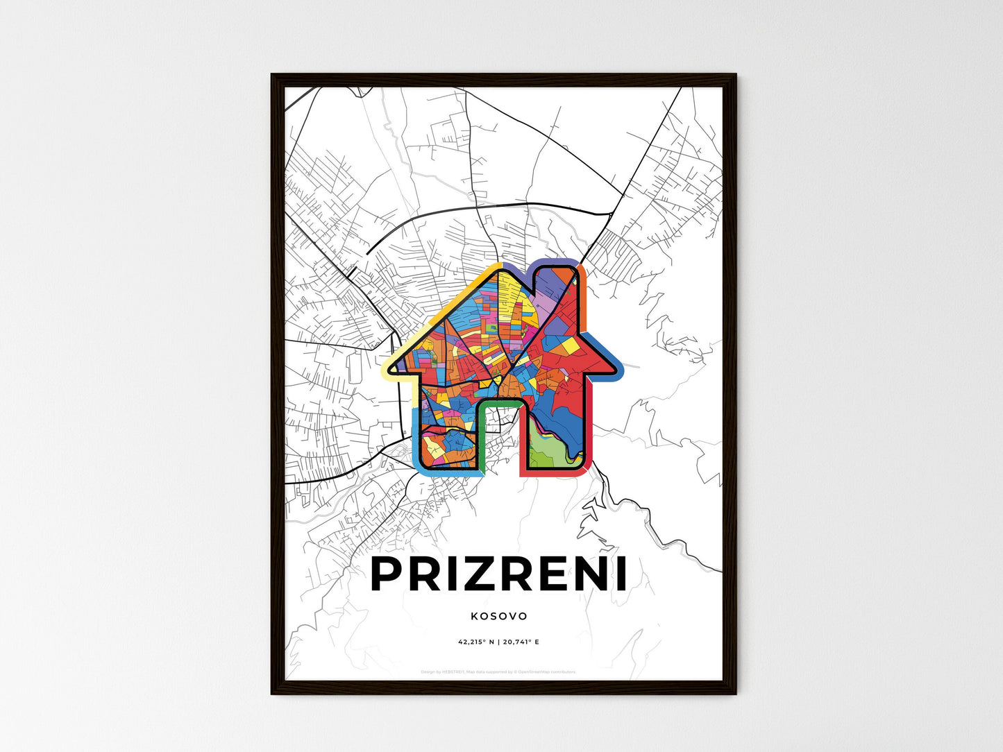 Prizreni / Prizren Kosovo wedding art map with home icon