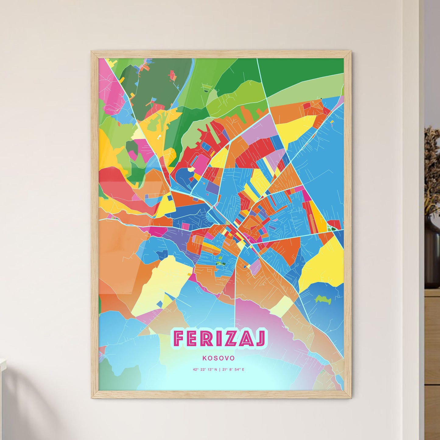 Colorful FERIZAJ / UROŠEVAC KOSOVO Fine Art Map Crazy Colors