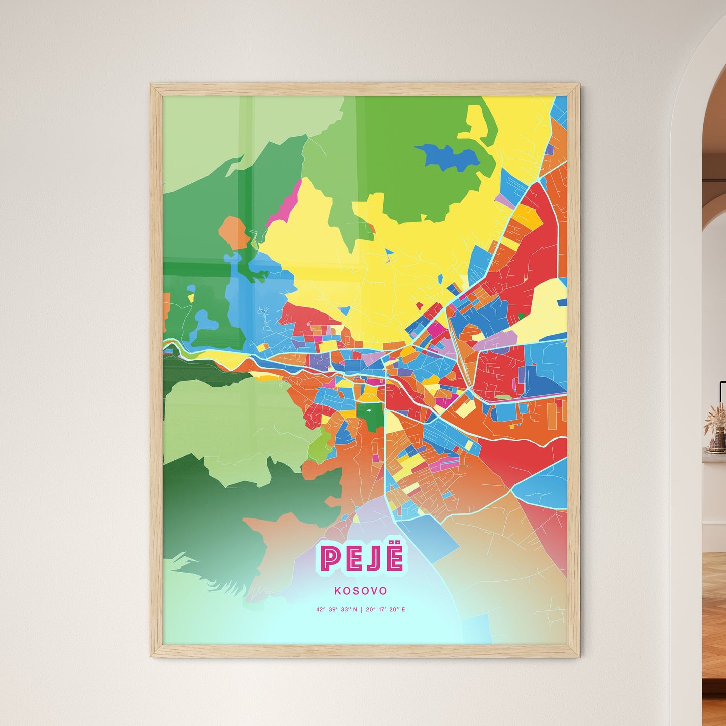 Colorful PEJË / PEĆ KOSOVO Fine Art Map Crazy Colors