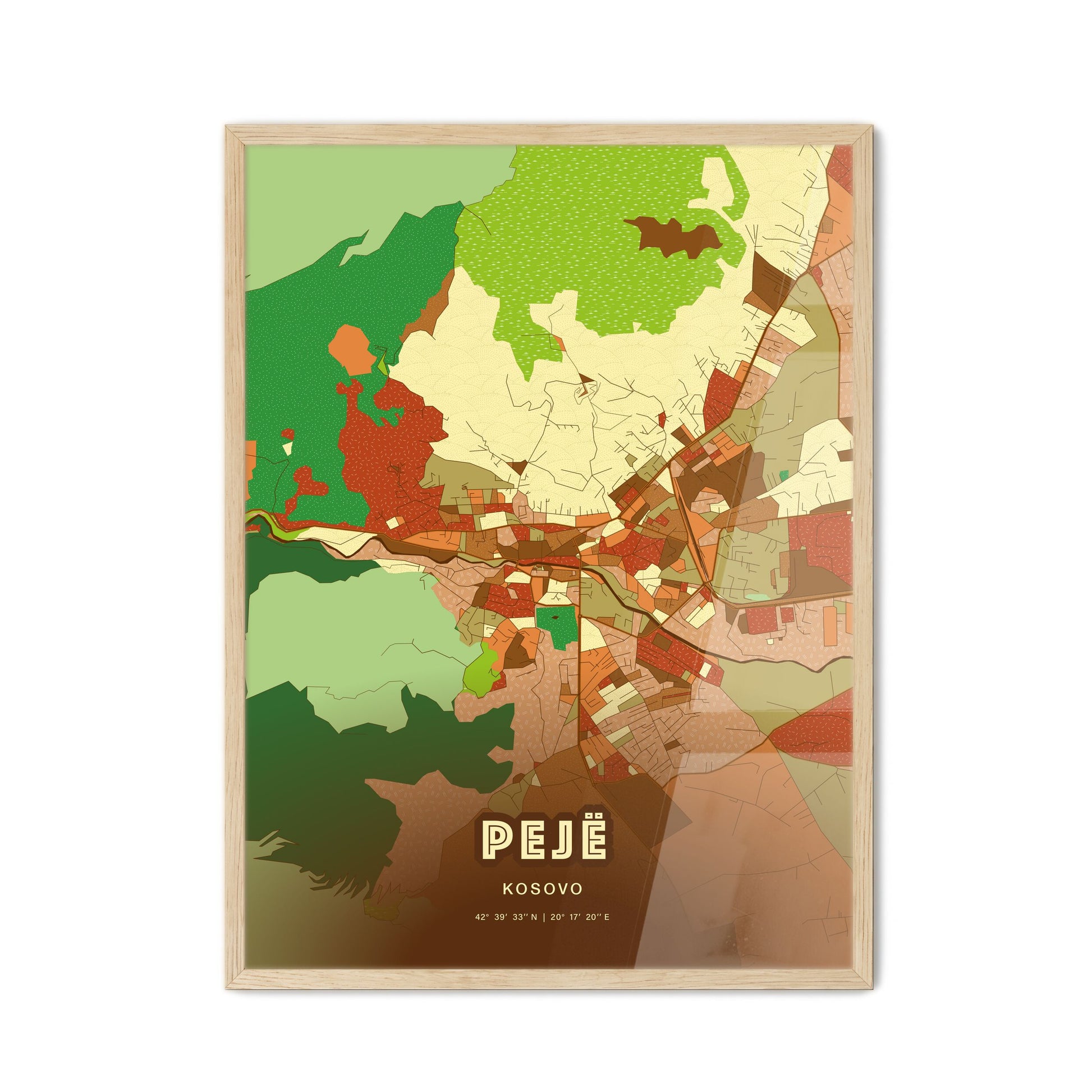 Colorful PEJË / PEĆ KOSOVO Fine Art Map Farmhouse