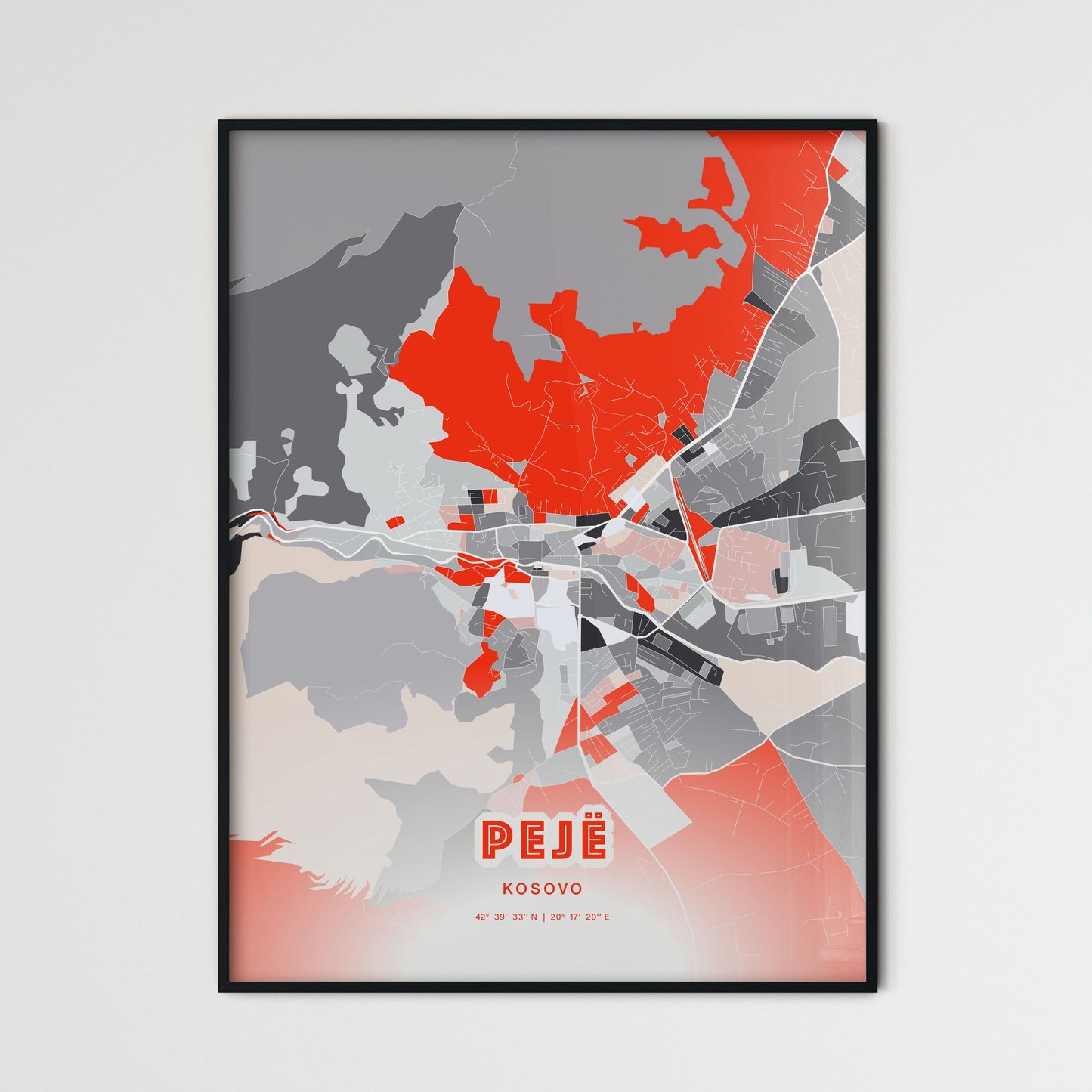 Colorful PEJË / PEĆ KOSOVO Fine Art Map Modern