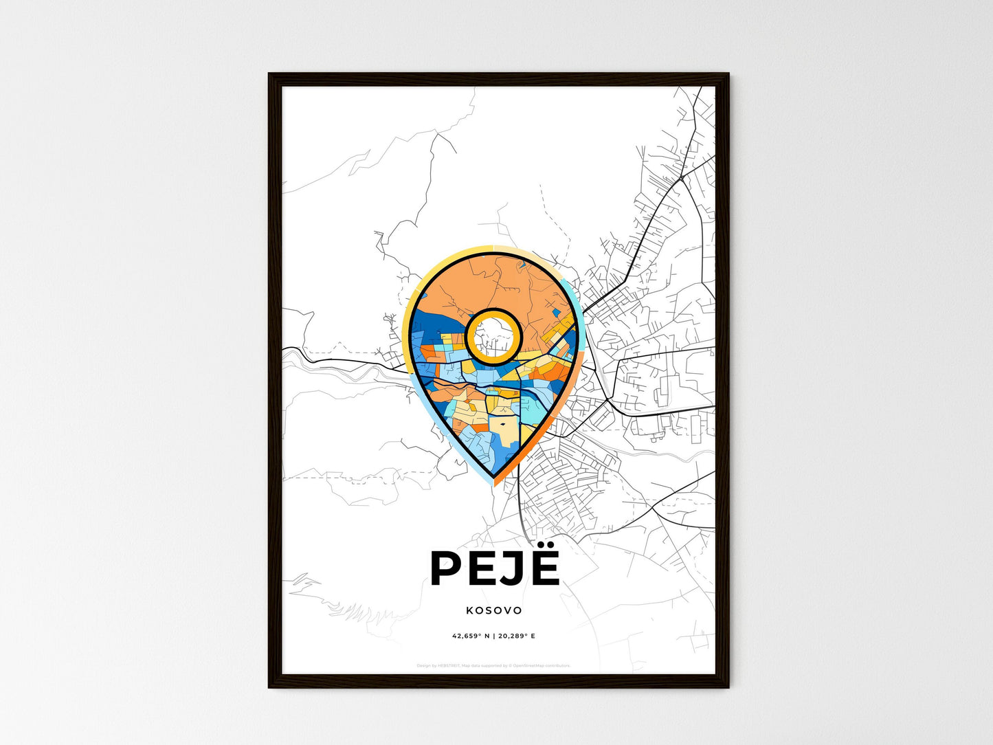 Pejë / Peć Kosovo wedding art map with pointer icon