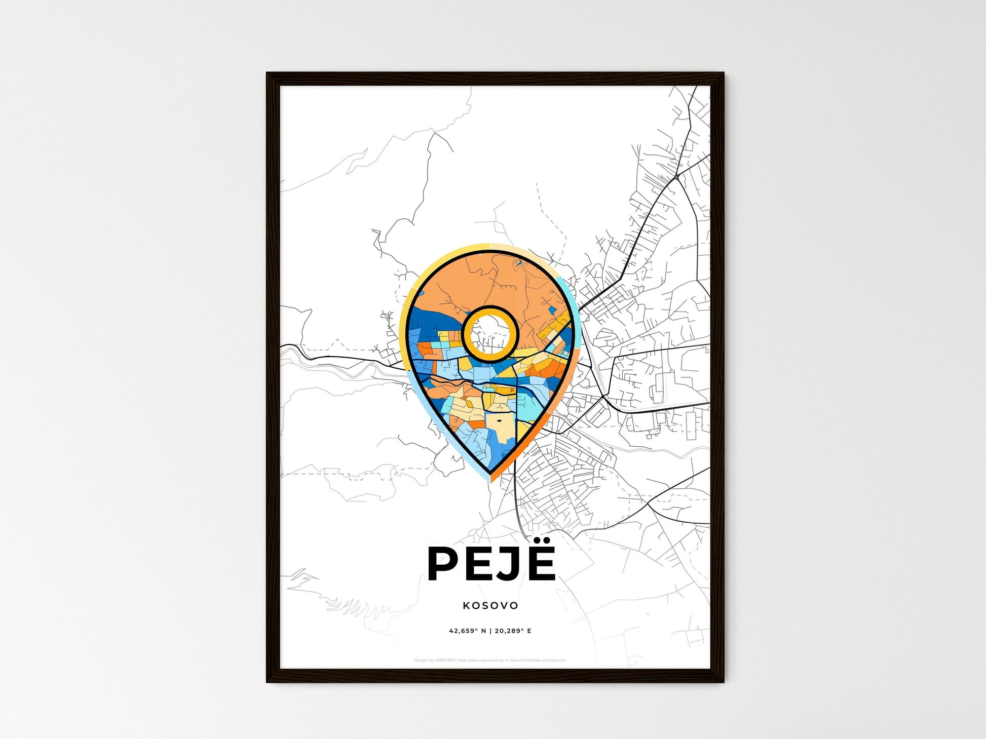 Pejë / Peć Kosovo wedding art map with pointer icon