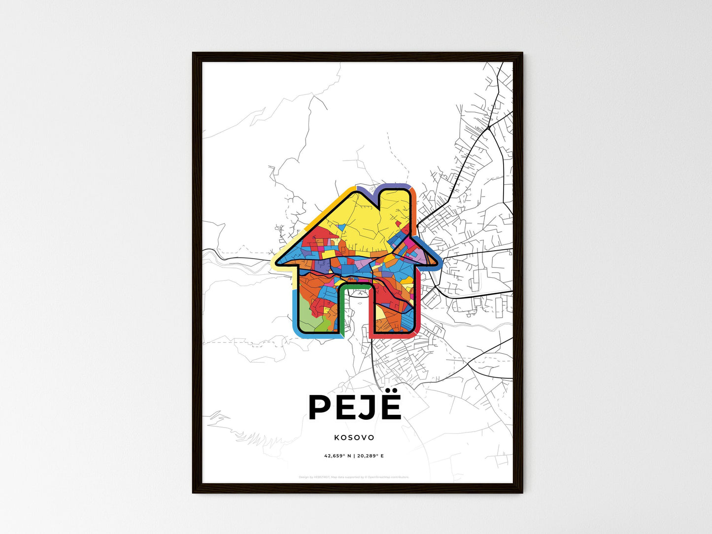 Pejë / Peć Kosovo wedding art map with home icon