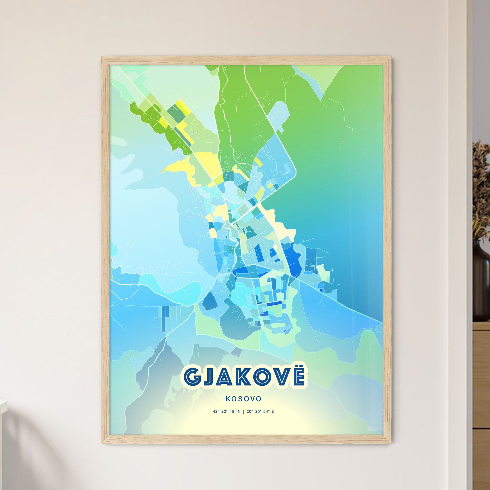 Colorful GJAKOVË / ĐAKOVICA KOSOVO Fine Art Map Cool Blue
