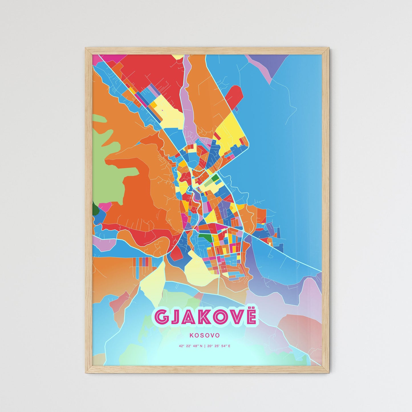 Colorful GJAKOVË / ĐAKOVICA KOSOVO Fine Art Map Crazy Colors