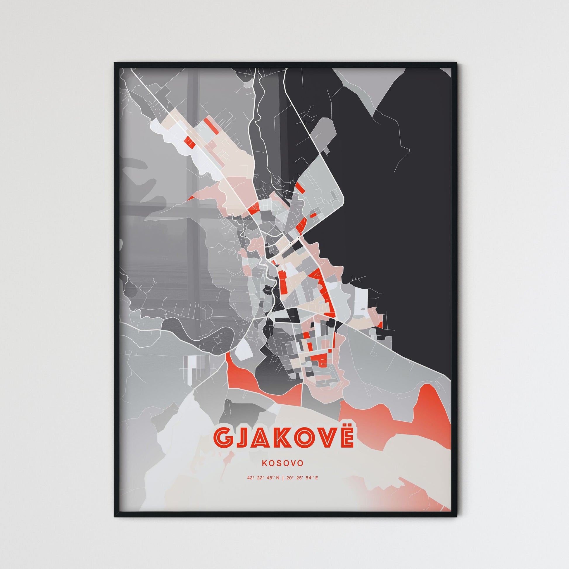 Colorful GJAKOVË / ĐAKOVICA KOSOVO Fine Art Map Modern