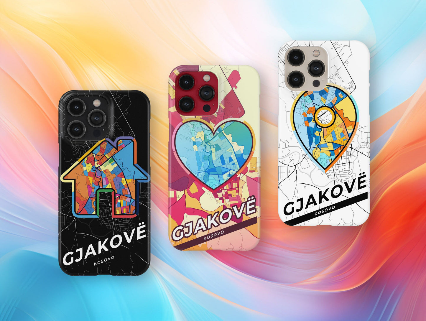 Gjakovë / Đakovica Kosovo slim phone case with colorful icon. Birthday, wedding or housewarming gift. Couple match cases.