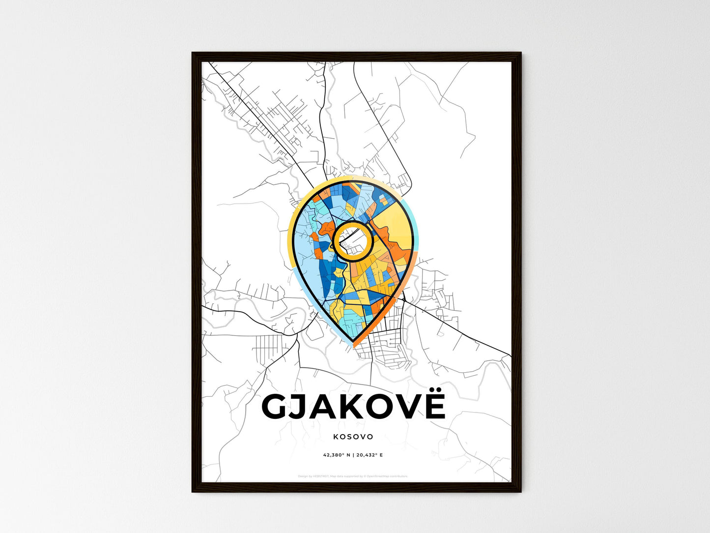 Gjakovë / Đakovica Kosovo wedding art map with pointer icon