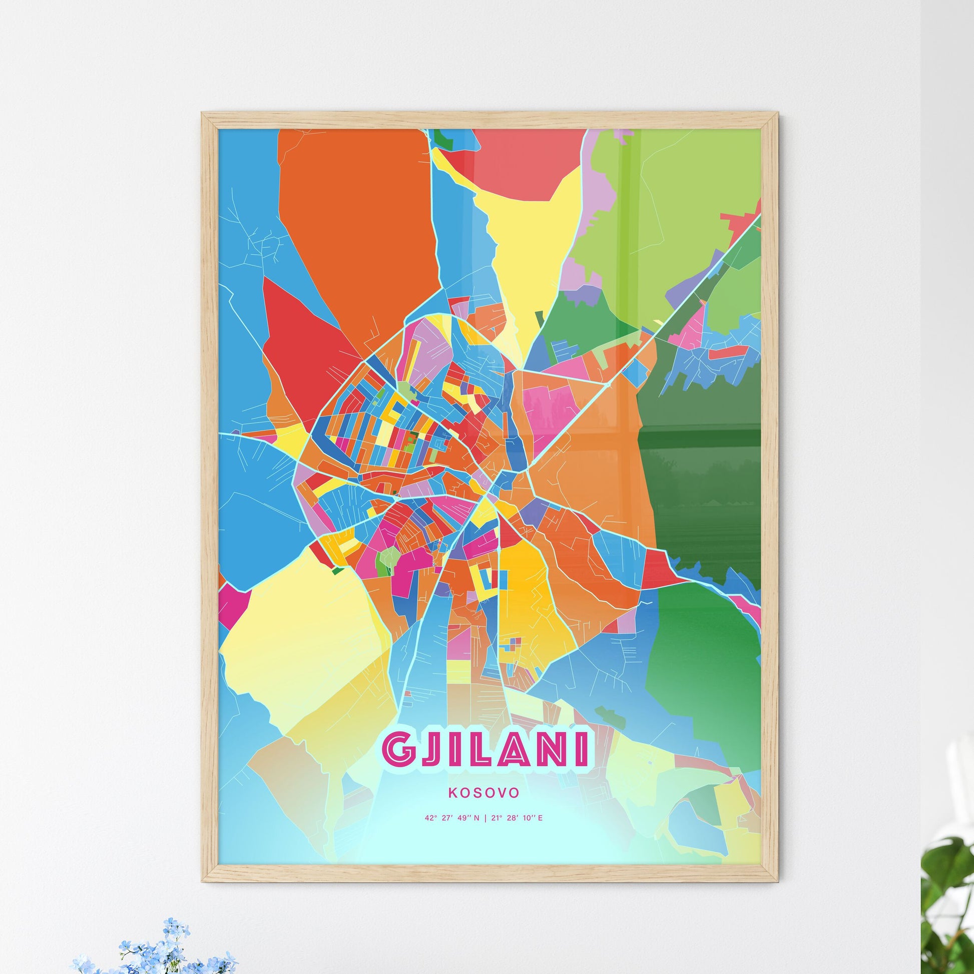 Colorful GJILANI / GNJILANE KOSOVO Fine Art Map Crazy Colors