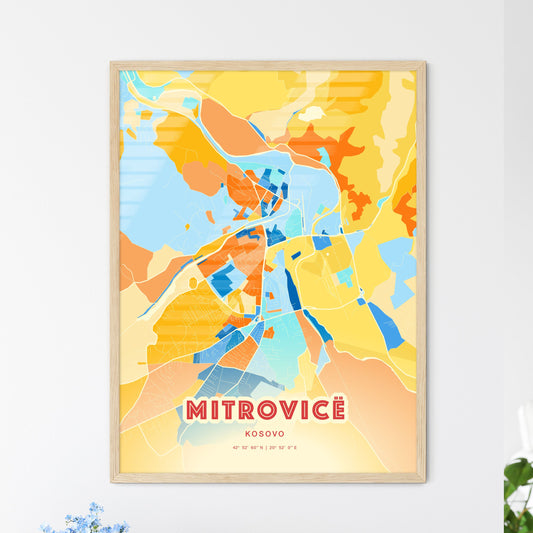 Colorful MITROVICË / KOSOVSKA MITROVICA KOSOVO Fine Art Map Blue Orange