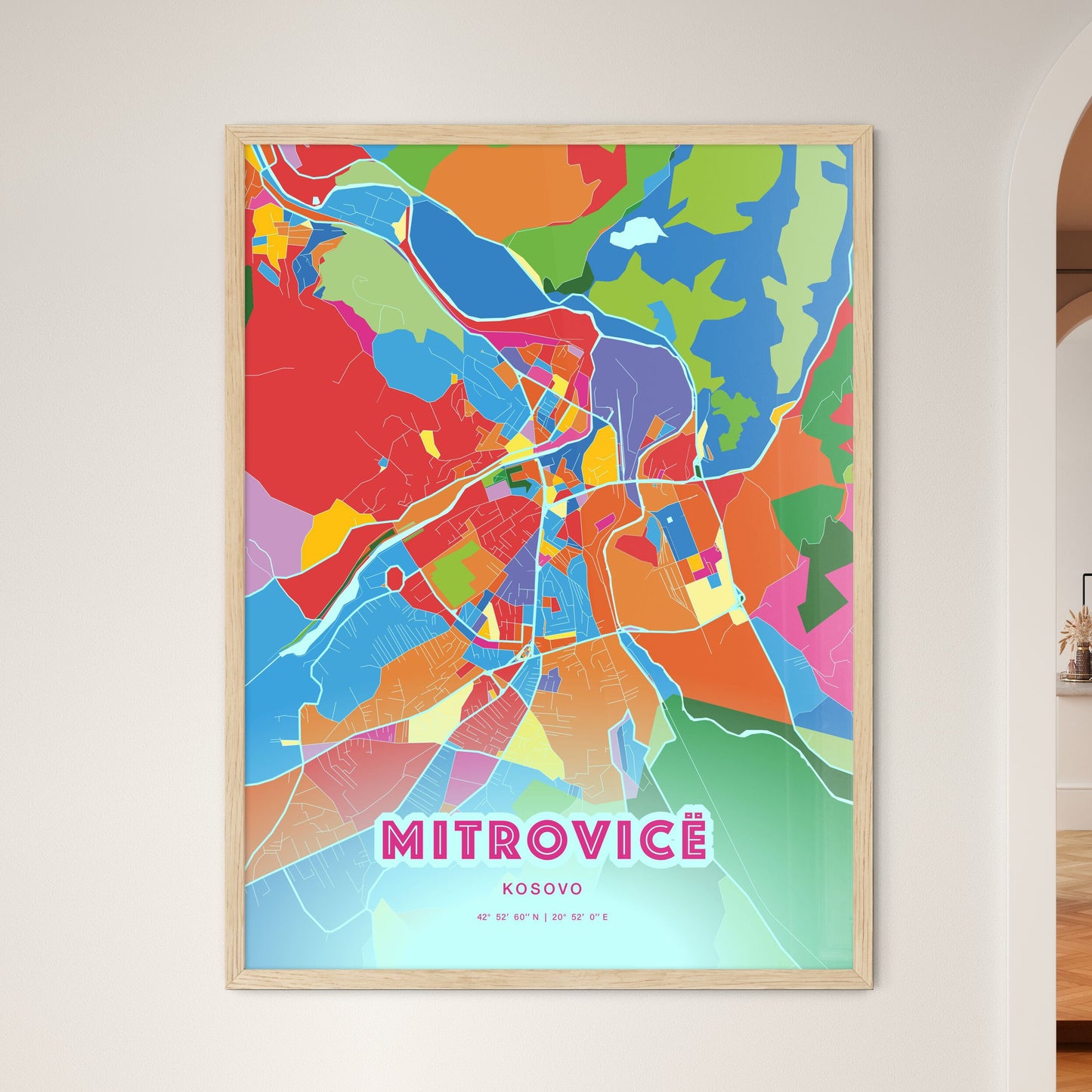 Colorful MITROVICË / KOSOVSKA MITROVICA KOSOVO Fine Art Map Crazy Colors