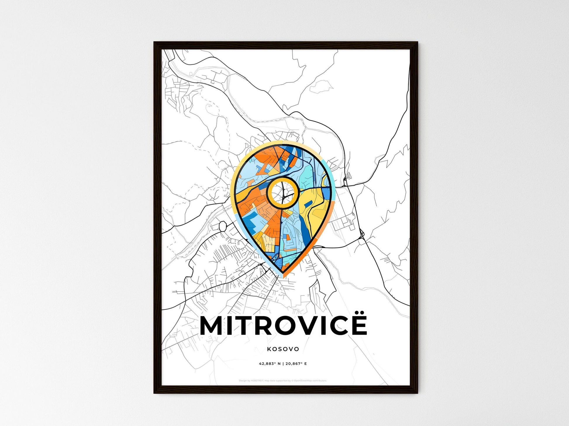 Mitrovicë / Kosovska Mitrovica Kosovo wedding art map with pointer icon