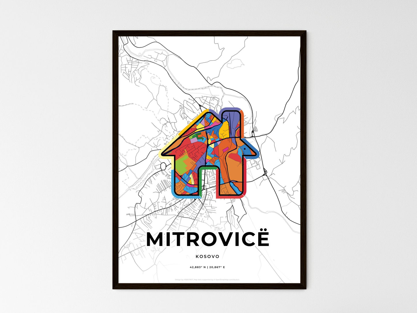 Mitrovicë / Kosovska Mitrovica Kosovo wedding art map with home icon