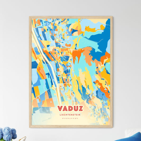 Colorful Vaduz Liechtenstein Fine Art Map Blue Orange