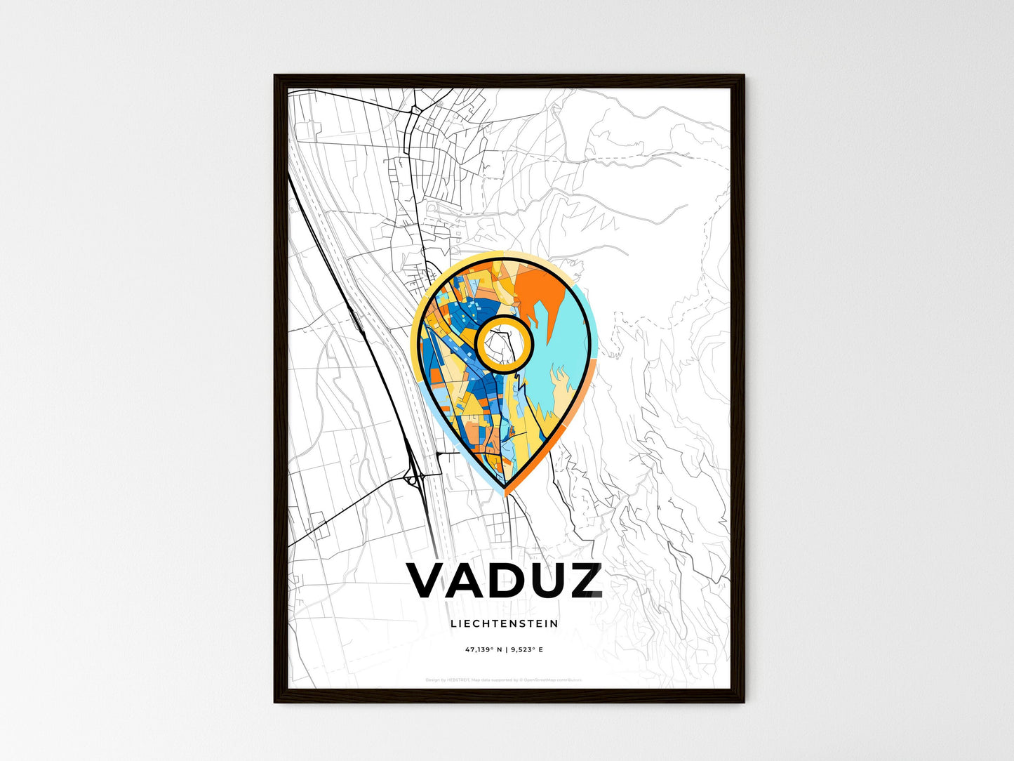 Vaduz Liechtenstein wedding art map with pointer icon