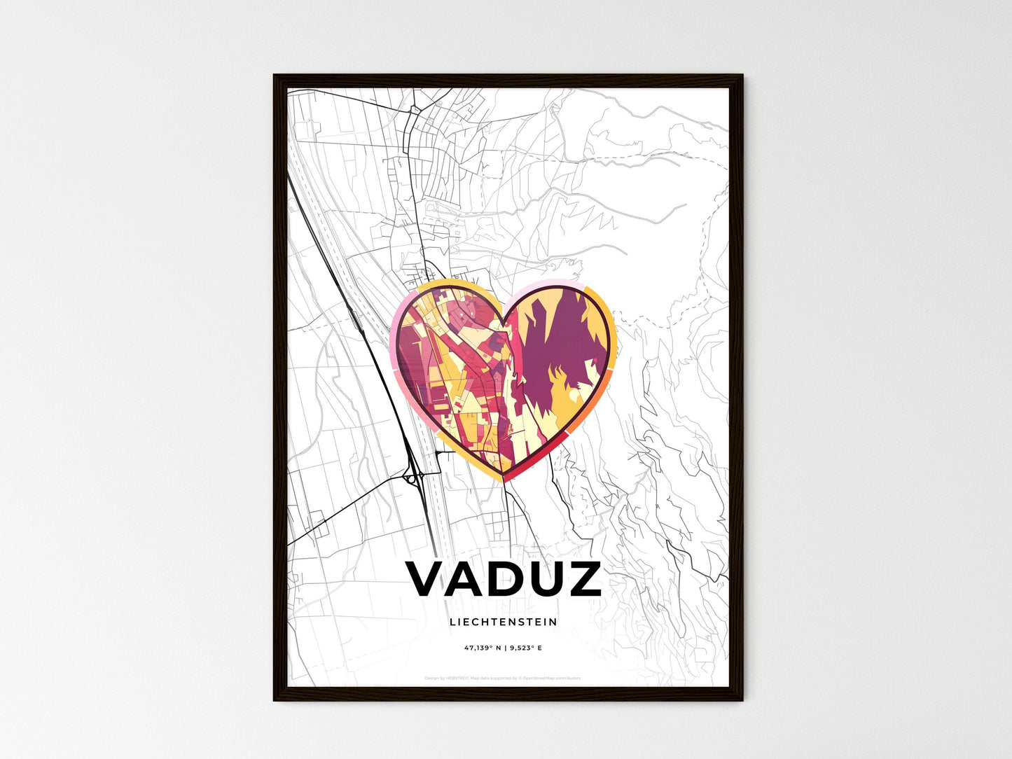 Vaduz Liechtenstein wedding art map with heart icon
