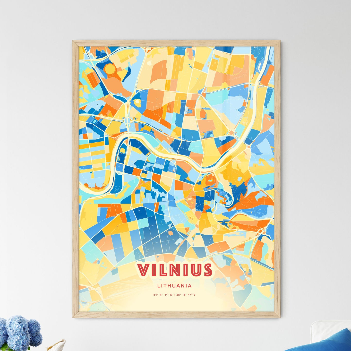 Colorful Vilnius Lithuania Fine Art Map Blue Orange