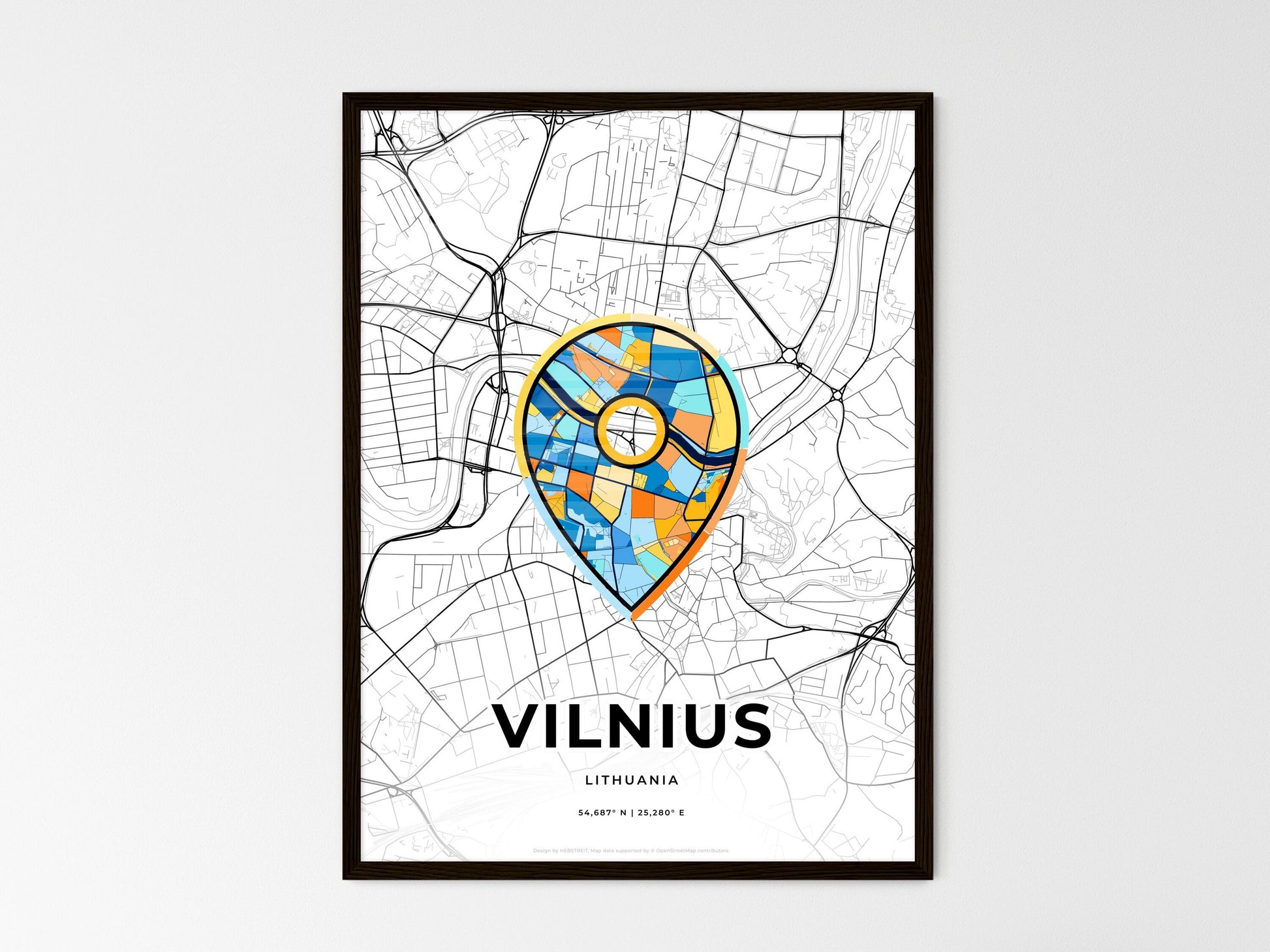 Vilnius Lithuania wedding art map with pointer icon