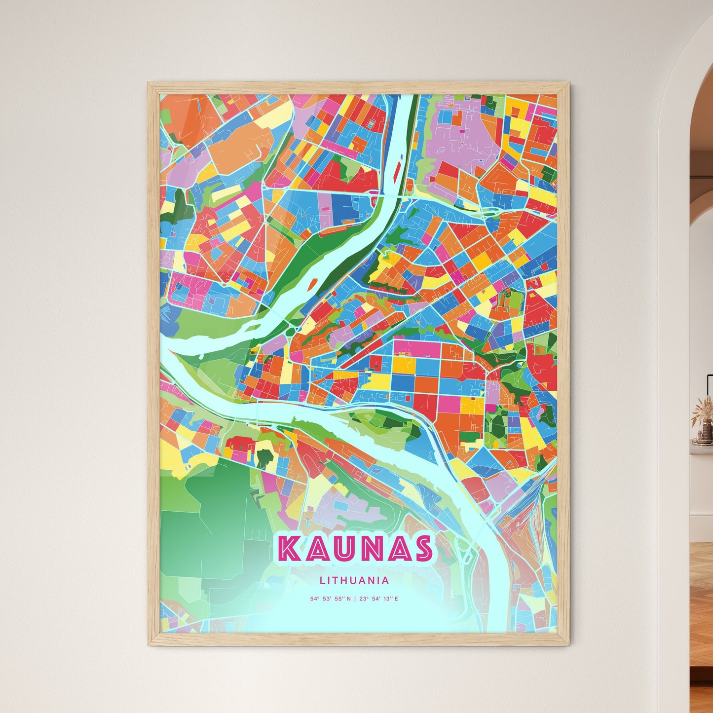 Colorful KAUNAS LITHUANIA Fine Art Map Crazy Colors