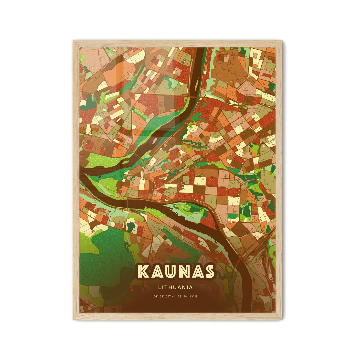 Colorful KAUNAS LITHUANIA Fine Art Map Farmhouse