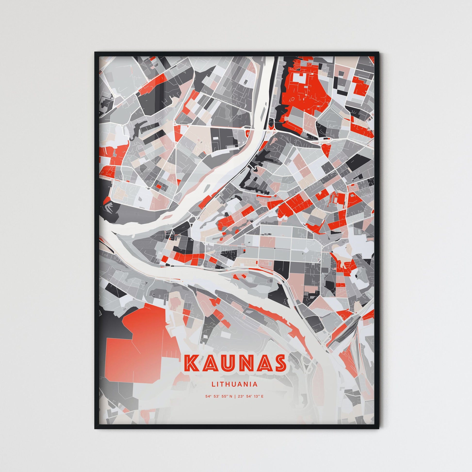 Colorful KAUNAS LITHUANIA Fine Art Map Modern