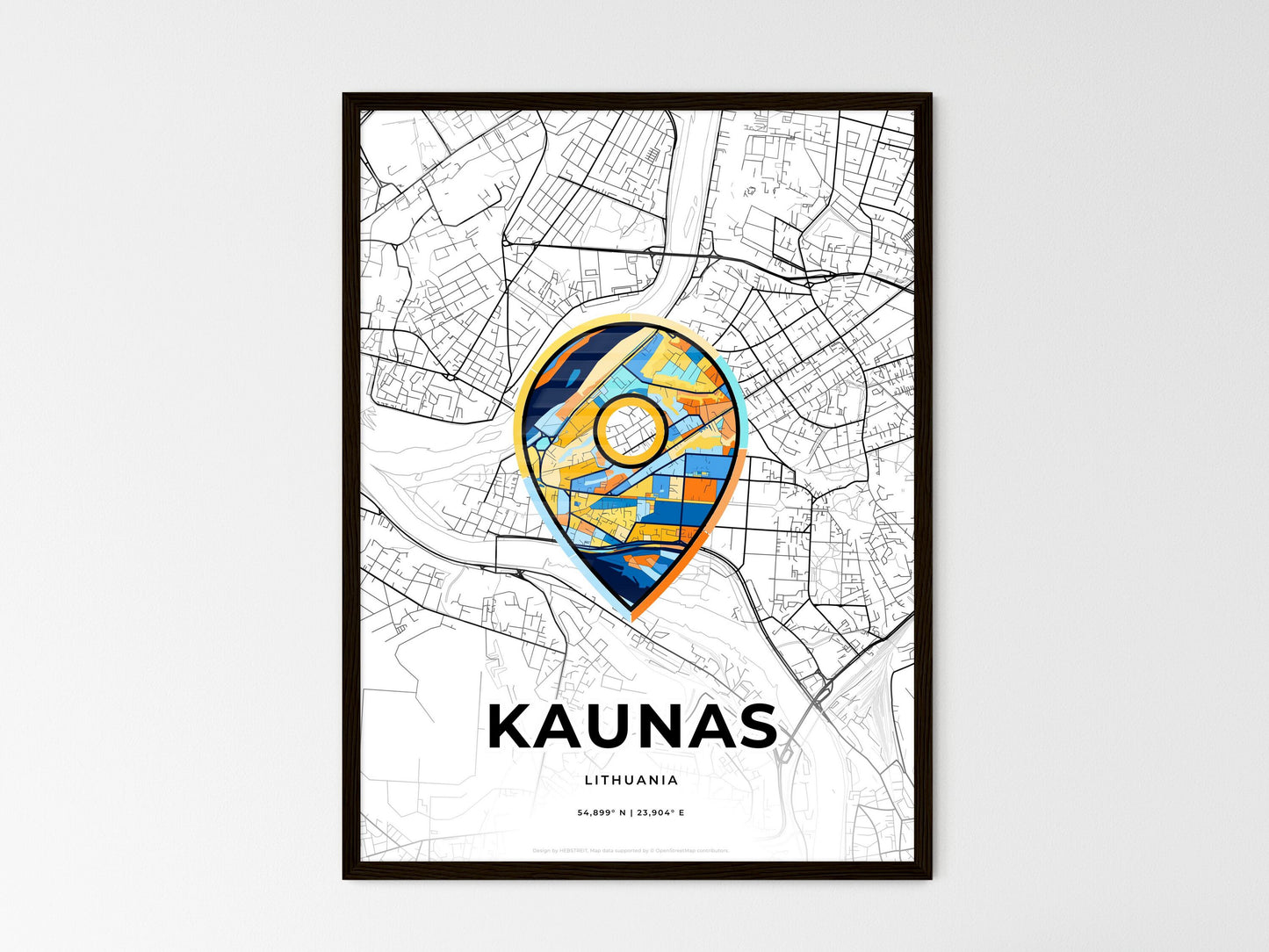 Kaunas Lithuania wedding art map with pointer icon