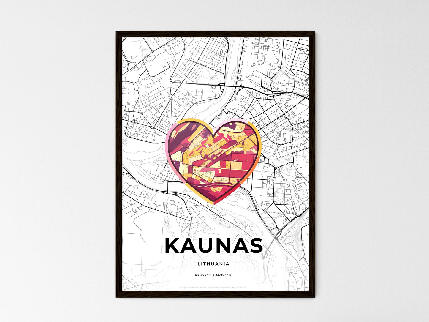 Kaunas Lithuania wedding art map with heart icon