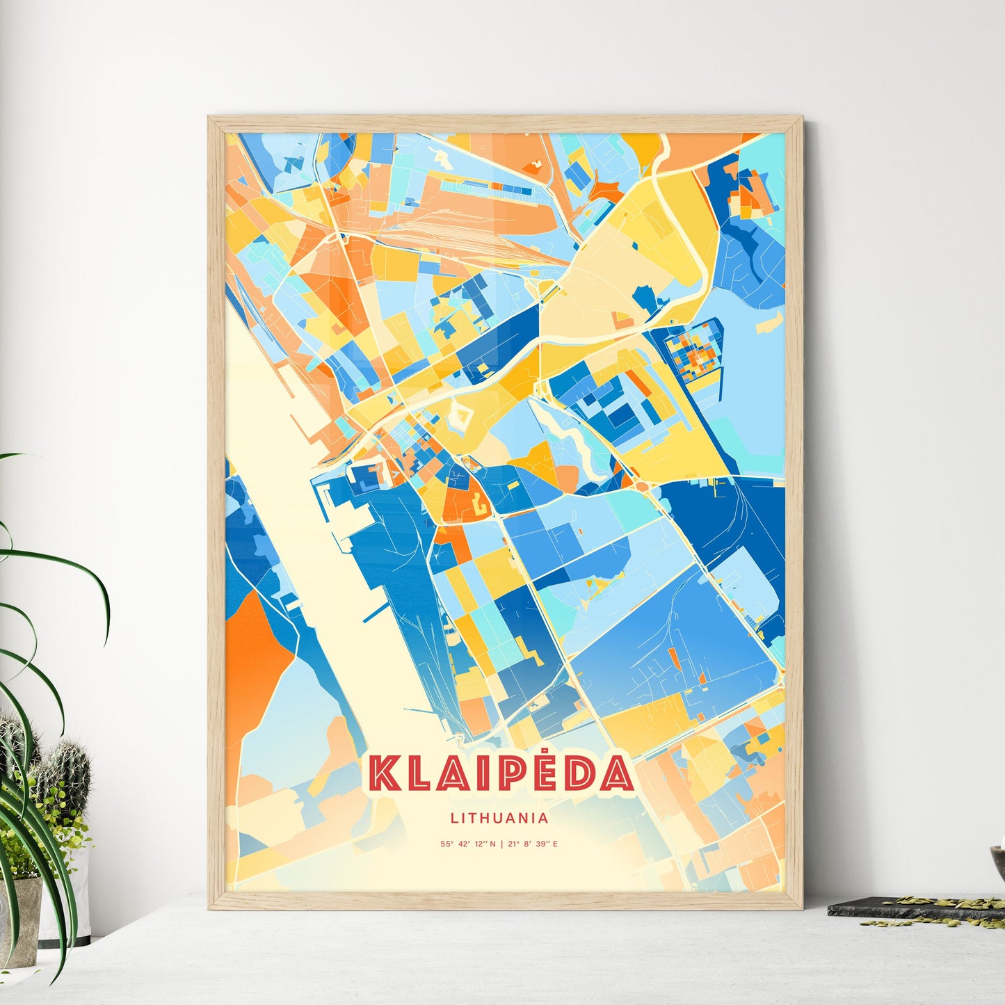 Colorful KLAIPĖDA LITHUANIA Fine Art Map Blue Orange