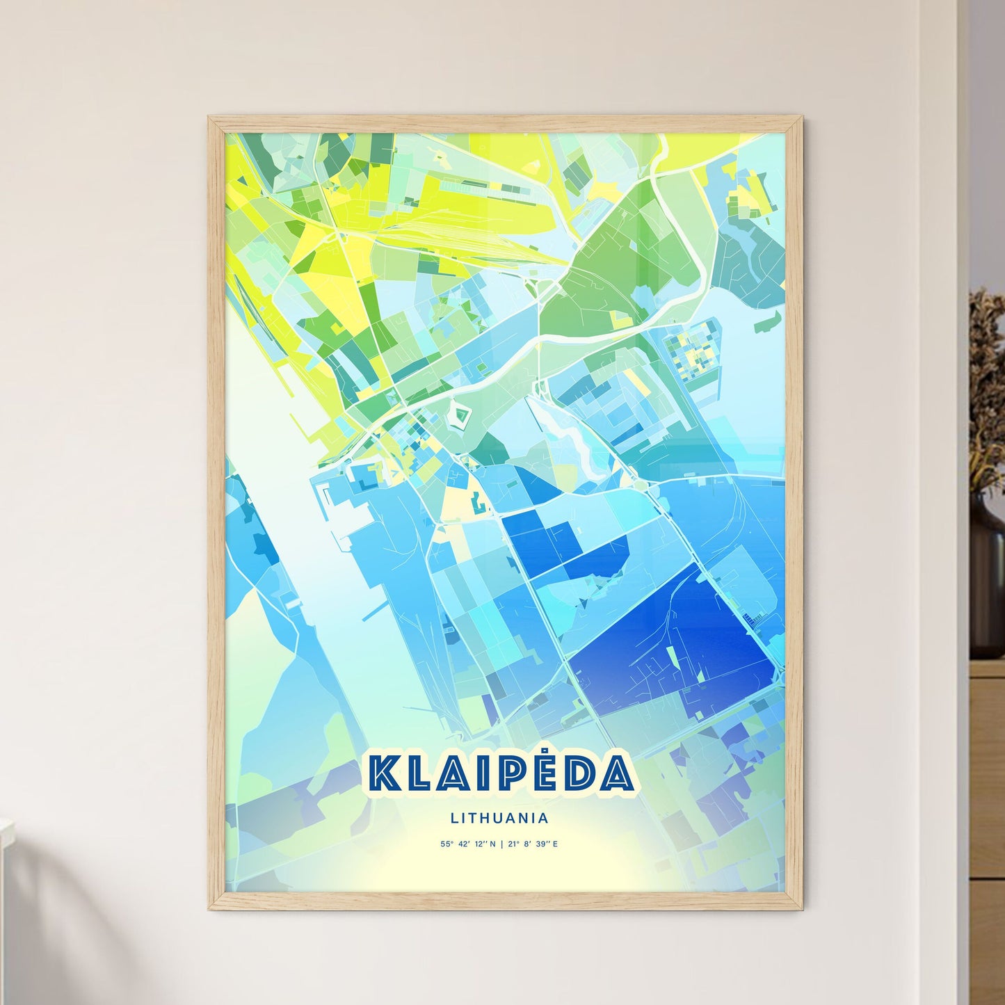 Colorful KLAIPĖDA LITHUANIA Fine Art Map Cool Blue