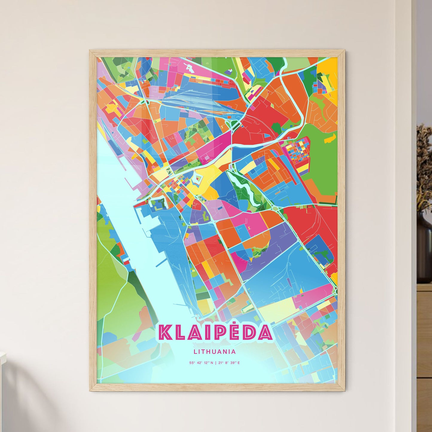 Colorful KLAIPĖDA LITHUANIA Fine Art Map Crazy Colors
