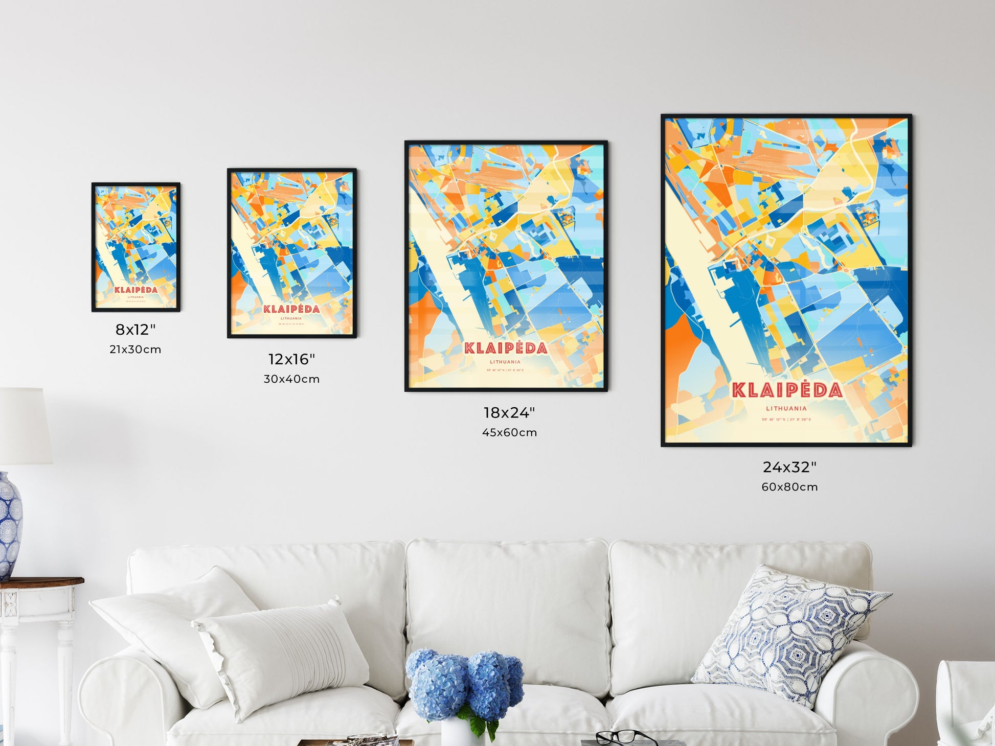 Colorful KLAIPĖDA LITHUANIA Fine Art Map Blue Orange