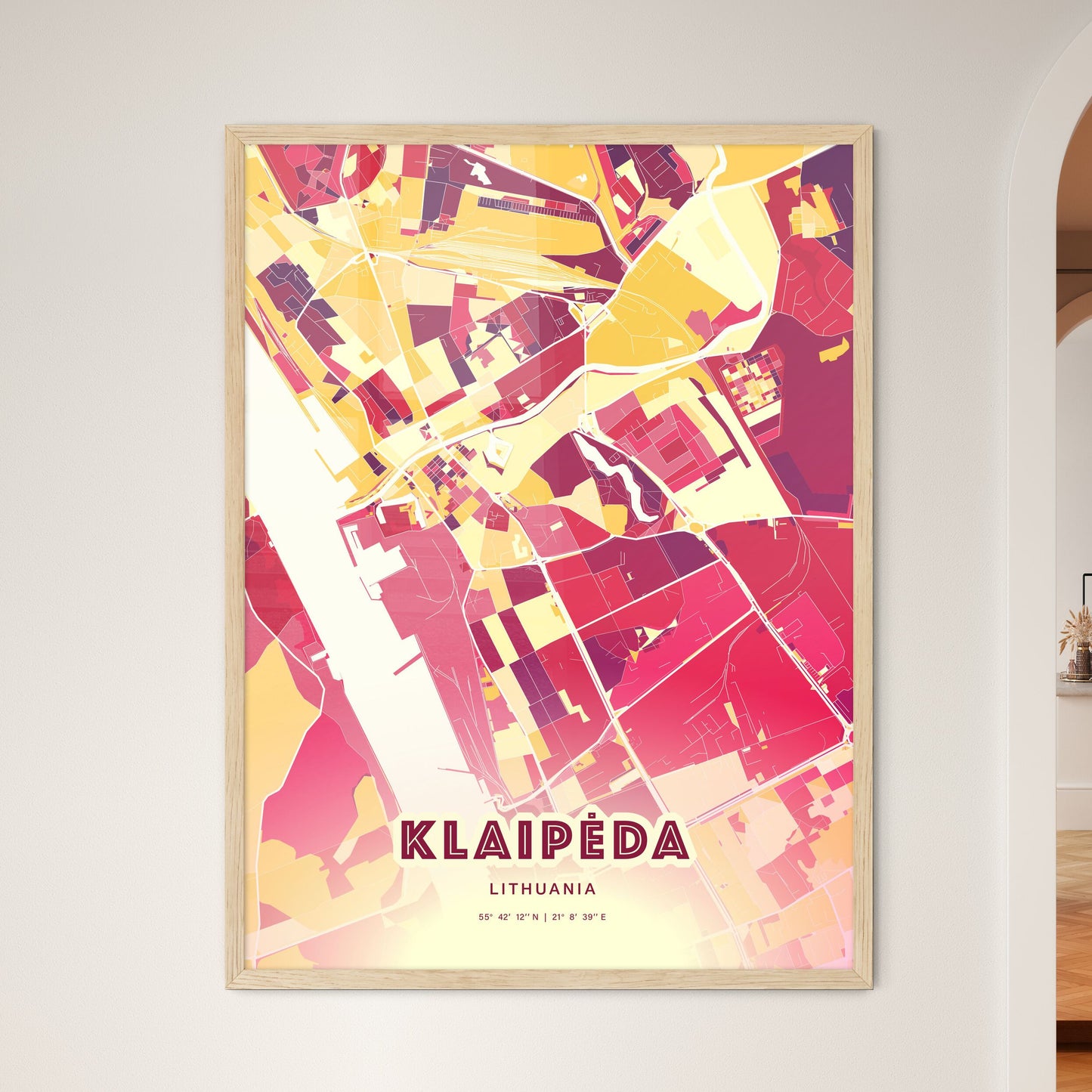 Colorful KLAIPĖDA LITHUANIA Fine Art Map Hot Red