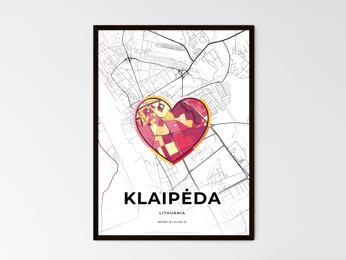 Klaipėda Lithuania wedding art map with heart icon