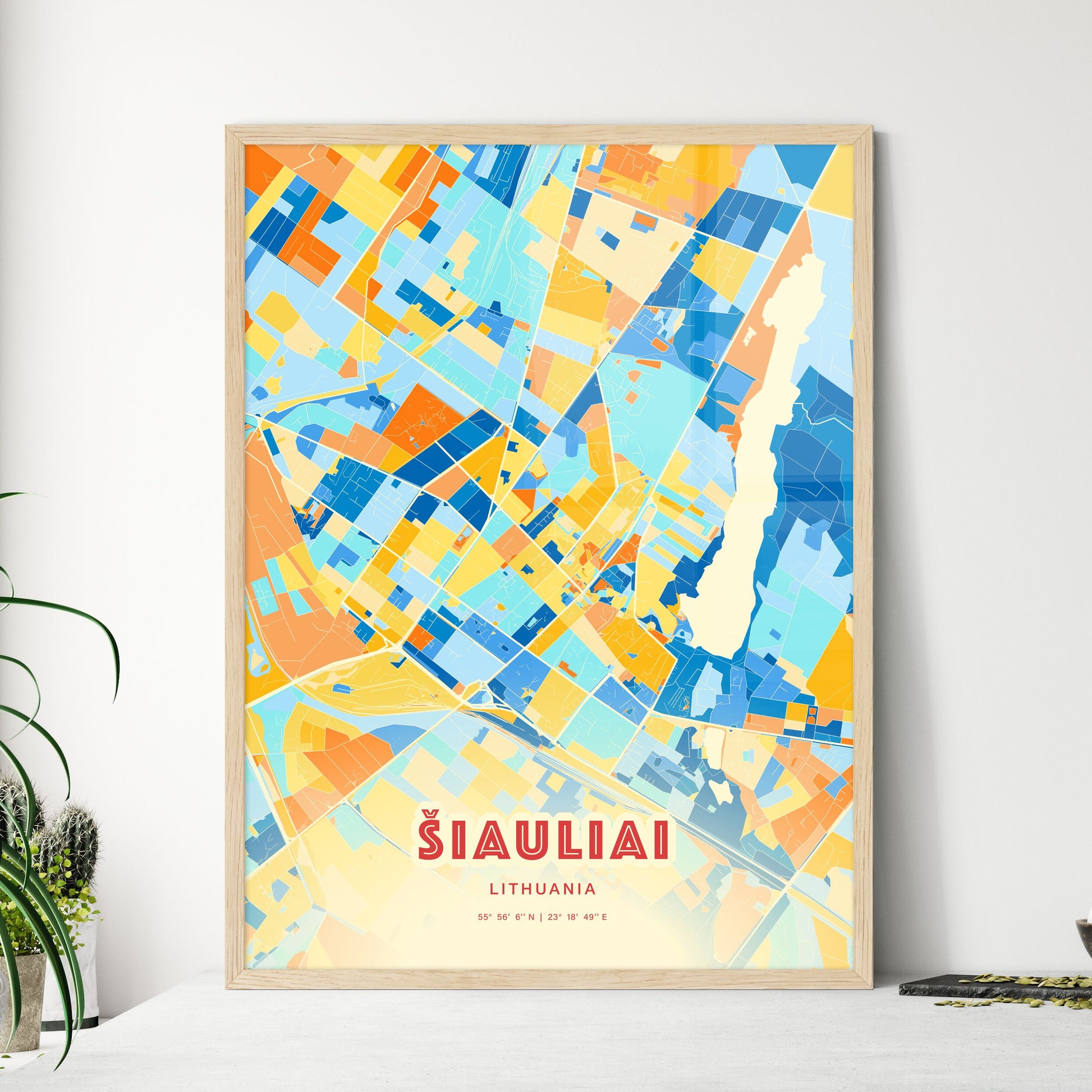 Colorful ŠIAULIAI LITHUANIA Fine Art Map Blue Orange