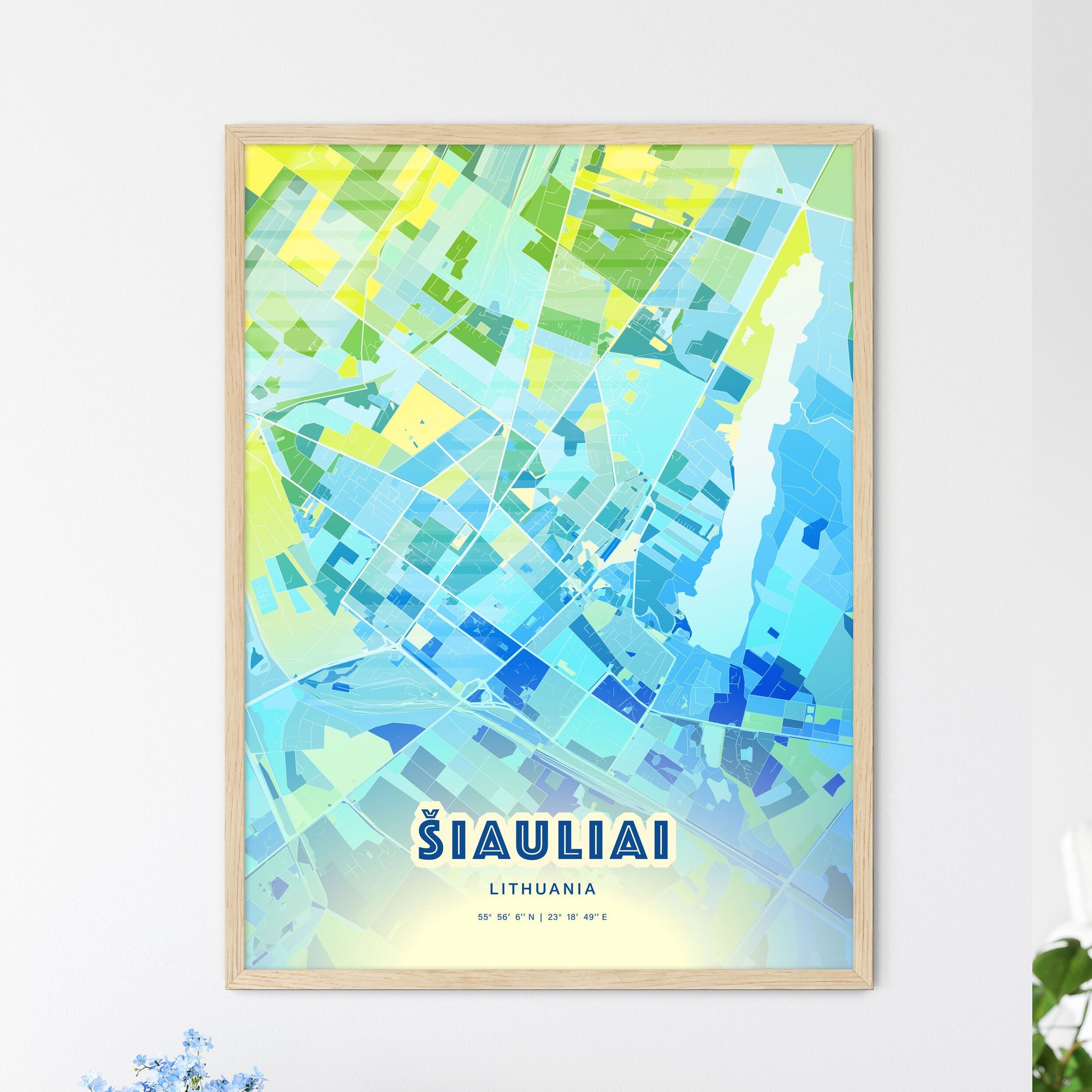 Colorful ŠIAULIAI LITHUANIA Fine Art Map Cool Blue