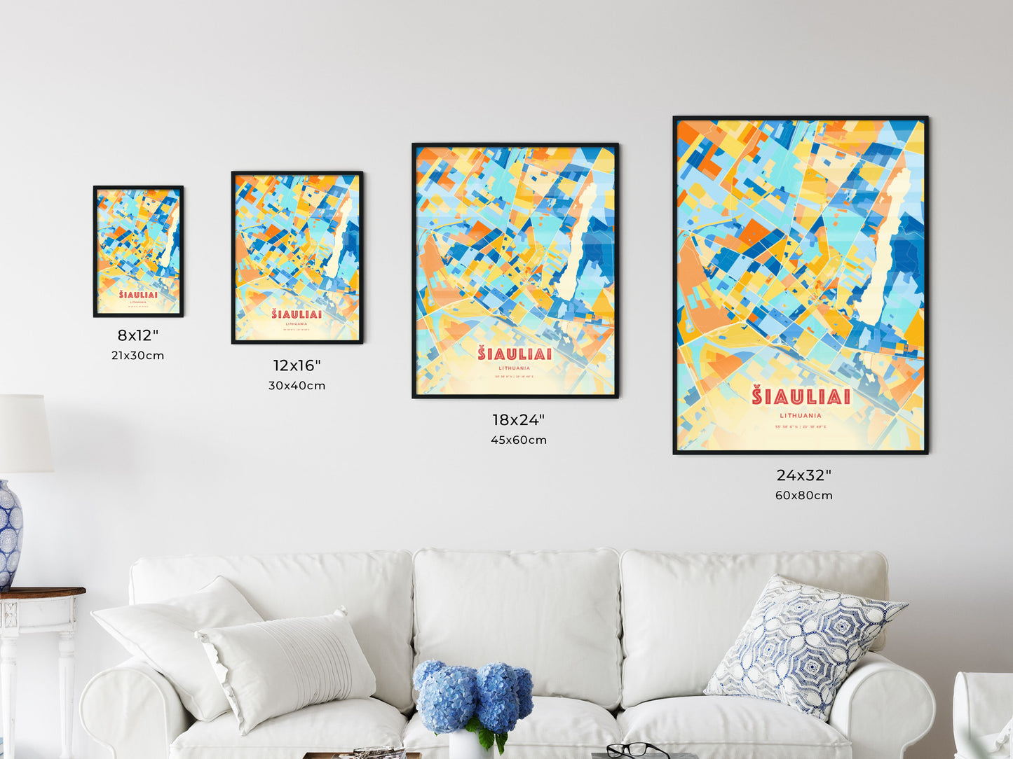 Colorful ŠIAULIAI LITHUANIA Fine Art Map Blue Orange