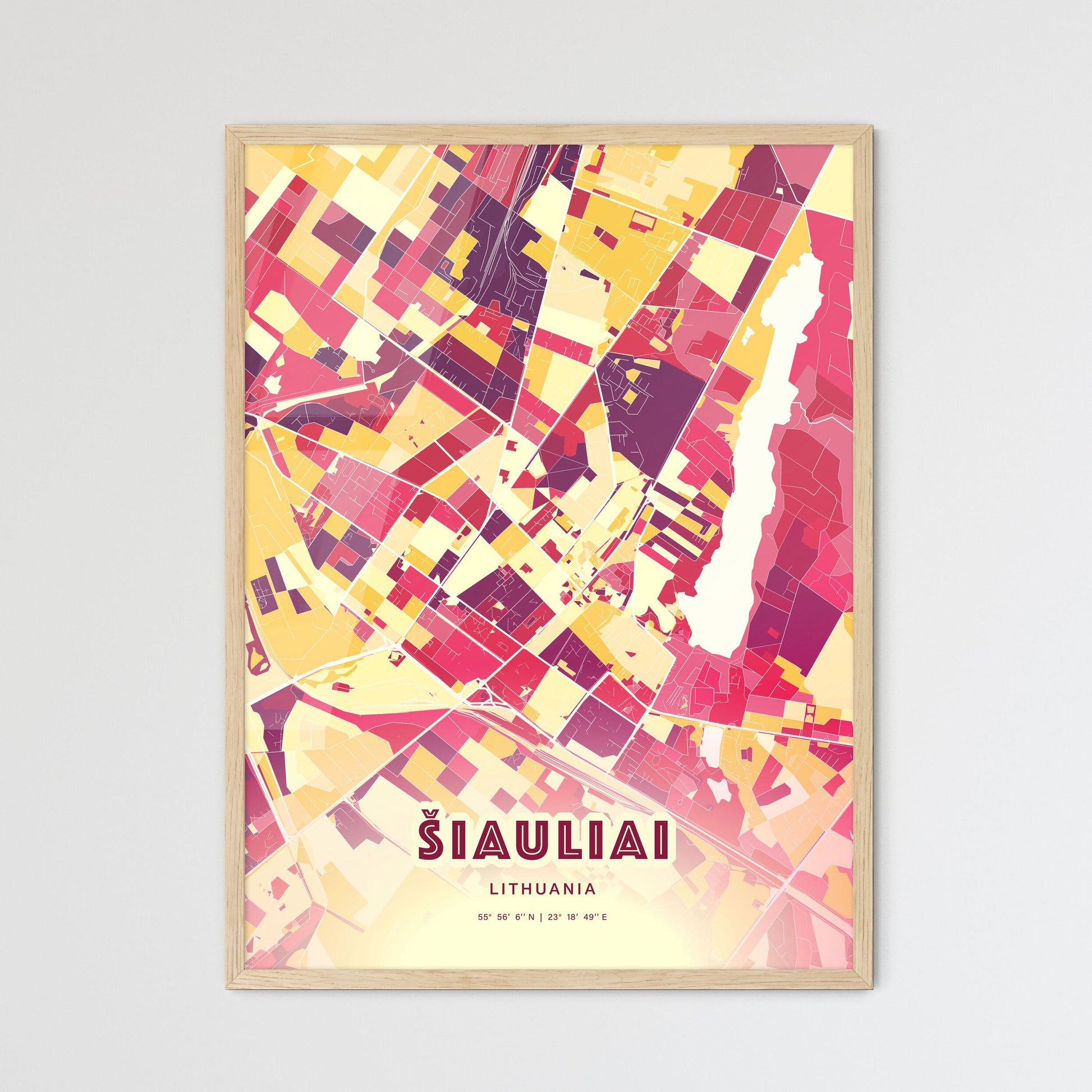 Colorful ŠIAULIAI LITHUANIA Fine Art Map Hot Red