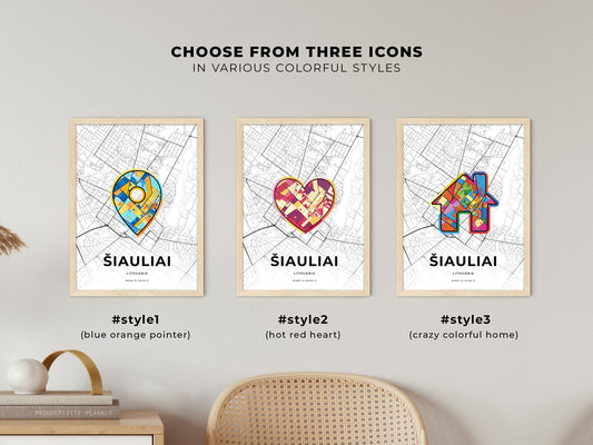 Šiauliai Lithuania maps with colorful icons