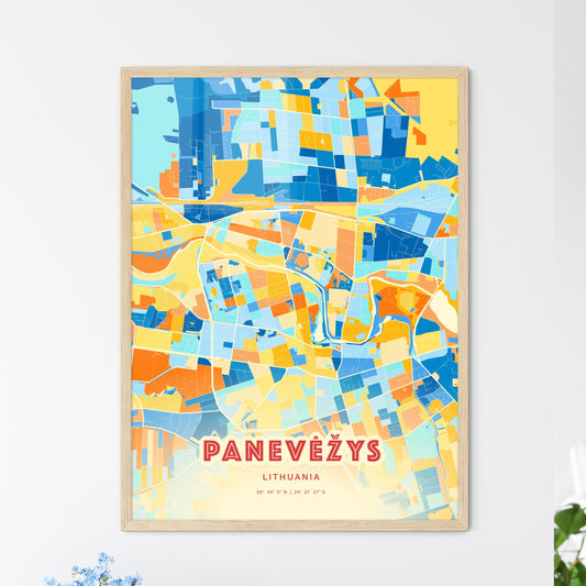 Colorful PANEVĖŽYS LITHUANIA Fine Art Map Blue Orange